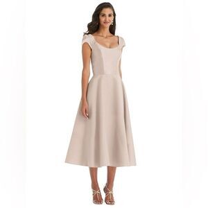 NEW Alfred Sung Blush Puff cap sleeve Scoop Neck midi Dress Women Size 2